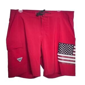 Columbia PFG Performance Board Short Mens Sz 44 Red American Flag Fishing Beach